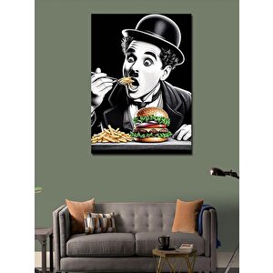 Kanvas Tablo Hamburger Yiyen Charlie Chaplin