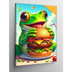 Kanvas Tablo Hamburger Yiyen Kurbağa 70x100 cm