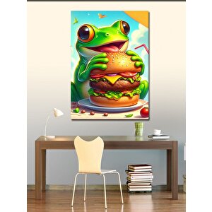 Kanvas Tablo Hamburger Yiyen Kurbağa 70x100 cm