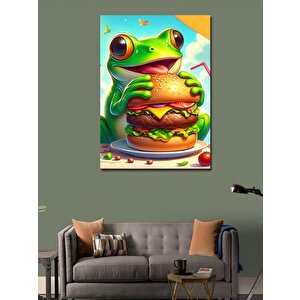 Kanvas Tablo Hamburger Yiyen Kurbağa 70x100 cm