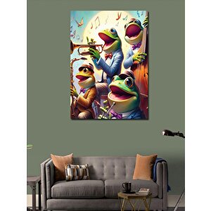 Kanvas Tablo Jazz Müzik Yapan Kurbağalar