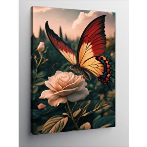 Kanvas Tablo Kırmızı Kanatlı Kelebek 100x140 cm