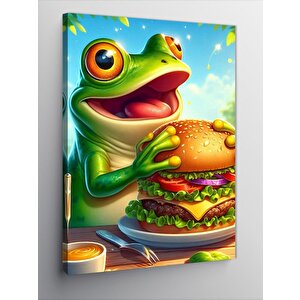 Kanvas Tablo Hamburger Yiyen Kurbağa 70x100 cm