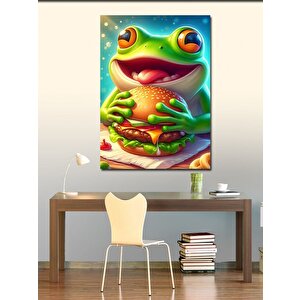 Kanvas Tablo Hamburger Yiyen Kurbağa 70x100 cm