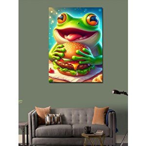 Kanvas Tablo Hamburger Yiyen Kurbağa 70x100 cm