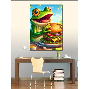 Kanvas Tablo Hamburger Yiyen Kurbağa