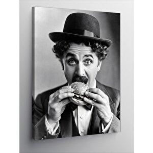 Kanvas Tablo Charlie Chaplin Hamburger Yiyor