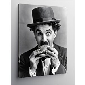 Kanvas Tablo Charlie Chaplin Hamburger Yiyor 70x100 cm