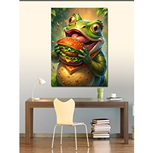 Kanvas Tablo Hamburger Yiyen Kurbağa 100x140 cm