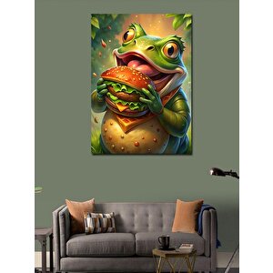 Kanvas Tablo Hamburger Yiyen Kurbağa