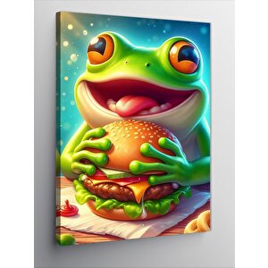 Kanvas Tablo Hamburger Yiyen Kurbağa