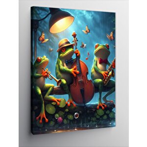 Kanvas Tablo Caz Müzik Yapan Kurbağalar 100x140 cm