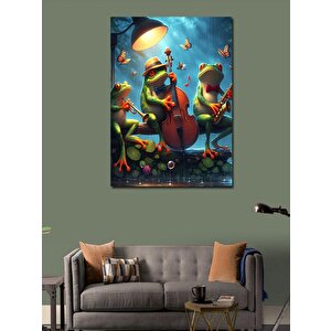 Kanvas Tablo Caz Müzik Yapan Kurbağalar 100x140 cm