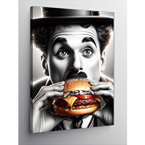 Kanvas Tablo Hamburger Yiyen Charlie Chaplin 100x140 cm