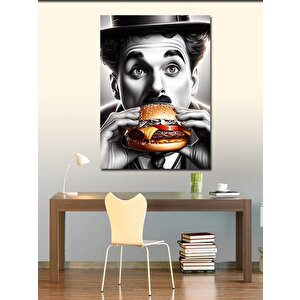 Kanvas Tablo Hamburger Yiyen Charlie Chaplin 100x140 cm