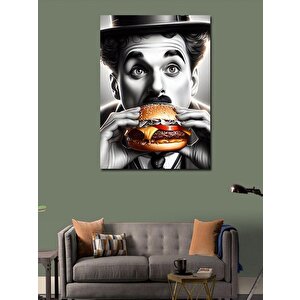 Kanvas Tablo Hamburger Yiyen Charlie Chaplin 100x140 cm