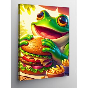 Kanvas Tablo Hamburger Yiyen Kurbağa