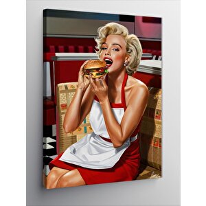 Kanvas Tablo Marilyn Monroe Hamburger Yiyor 70x100 cm