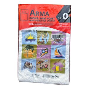 Arma Baskılı Mini Blok Poşet Torba - No : 0 - 20x30 Cm. - Beyaz - 100 Adetlik 5 Paket