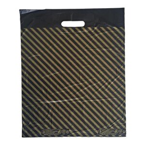 Naksan Takviyeli İnce Desenli Çizgili Siyah Çanta Poşet Torba - 2 No - 26x38 Cm. - 50 Adetlik Paket