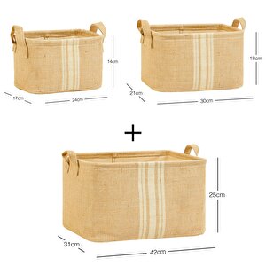 Ocean Home Textile 3'lü Çizgili Jüt Sepet Set