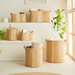 Ocean Home Textile 2'li Çizgili Jüt Sepet Set 1 Adet 30 X 31 / 1 Adet 30 X 21 X 18 Cm