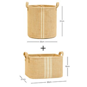 Ocean Home Textile 2'li Çizgili Jüt Sepet Set 1 Adet 30 X 31 / 1 Adet 30 X 21 X 18 Cm