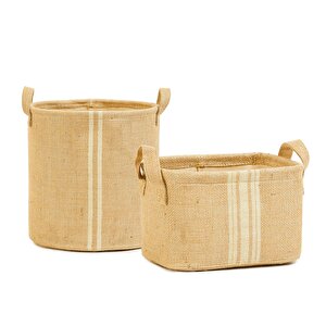 Ocean Home Textile 2'li Çizgili Jüt Sepet Set 1 Adet 20 X 20 / 1 Adet 24 X 17 X 14 Cm