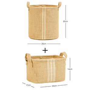 Ocean Home Textile 2'li Çizgili Jüt Sepet Set 1 Adet 20 X 20 / 1 Adet 24 X 17 X 14 Cm