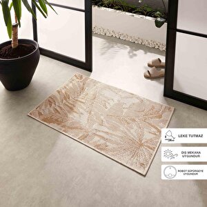 Leke Tutmaz İç Dış Mekan Bej Renk Tropikal Desenli Paspas 60 X 90 Cm