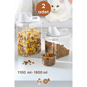 2 Li Sızdırmaz Depolama Kedi Köpek Mama Saklama Kabı- Ölçekli Erzak Depolama 1100 Ml 1800 Ml
