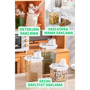 2 Li Sızdırmaz Depolama Kedi Köpek Mama Saklama Kabı- Ölçekli Erzak Depolama 1100 Ml 1800 Ml