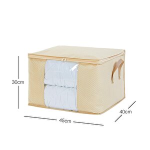 Ocean Home Textile Orta Boy Pvc Pencereli Bej Balıksırtı Hurç 45 X 40 X 30 Cm