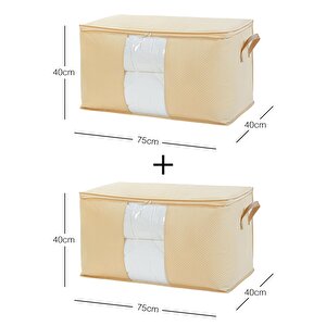 Ocean Home Textile 2'li Mega Boy Pvc Pencereli Bej Balıksırtı Hurç Set 75 X 40 X 40 Cm