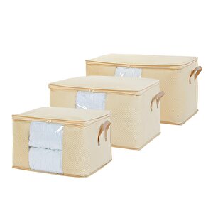 Ocean Home Textile 3'lü Pvc Pencereli Bej Balıksırtı Hurç Set