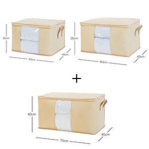 Ocean Home Textile 3'lü Pvc Pencereli Bej Balıksırtı Hurç Set