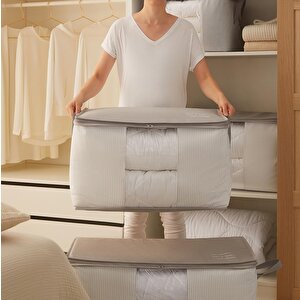 Ocean Home Textile Büyük Boy Pvc Pencereli Gri Çizgili Stuff & Things Hurç 60 X 43 X 35 Cm
