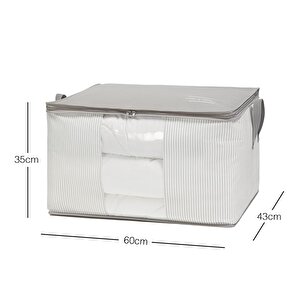 Ocean Home Textile Büyük Boy Pvc Pencereli Gri Çizgili Stuff & Things Hurç 60 X 43 X 35 Cm
