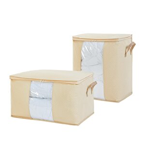 Ocean Home Textile 2'li Pvc Pencereli Bej Balıksırtı Hurç Set 1 Adet 45 X 30 X 50 / 1 Adet 60 X 43 X 35 Cm