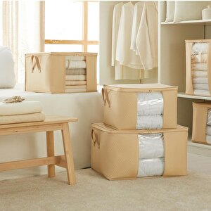 3'lü Pvc Pencereli Bej Balıksırtı Hurç Set 1 Adet 60 X 43 X 35 / 2 Adet 45 X 40 X 30 Cm