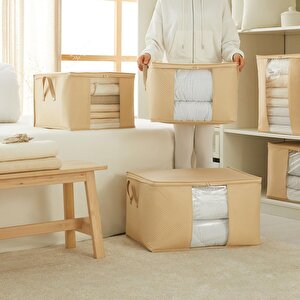 3'lü Pvc Pencereli Bej Balıksırtı Hurç Set 1 Adet 60 X 43 X 35 / 2 Adet 45 X 40 X 30 Cm