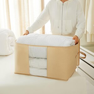 Ocean Home Textile 3'lü Pvc Pencereli Bej Balıksırtı Hurç Set 1 Adet 60 X 43 X 35 / 2 Adet 45 X 40 X 30 Cm