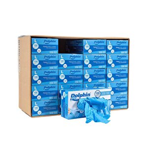 Dolphin Tek Kullanımlık Lateks Mavi Pudrasız Nitril Muayne Eldiveni Large Büyük Boy -100&#039;lü 20 Paket