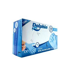 Dolphin Tek Kullanımlık Lateks Mavi Pudrasız Nitril Muayne Eldiveni Large Büyük Boy -100'lü 20 Paket