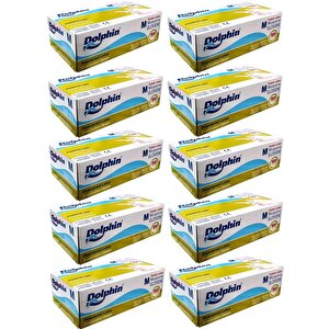 Dolphin Tek Kullanımlık Lateks Beyaz Pudralı Medium Muayne Eldiveni - 10 Adet 100'lü Paket/koli