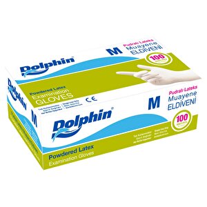 Dolphin Tek Kullanımlık Lateks Beyaz Pudralı Medium Muayne Eldiveni - 10 Adet 100'lü Paket/koli