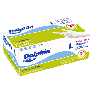 Dolphin Tek Kullanımlık Lateks Beyaz Pudralı Large ( L ) Muayne Eldiveni - 5 Adet 100'lü Paket