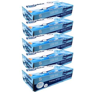 Dolphin Tek Kullanımlık Lateks Mavi Pudrasız Nitril Muayne Eldiveni Small Küçük Boy -100'lü 5 Paket