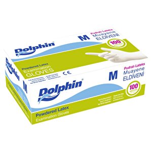 Dolphin Tek Kullanımlık Lateks Beyaz Pudralı Muayene Eldiveni - Medium - Orta Boy - 100'lü Paket