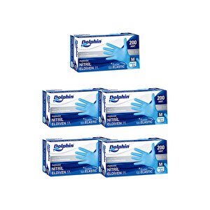Dolphin Tek Kullanımlık Lateks Mavi Pudrasız Nitril Muayne Eldiveni Medium Orta Boy - 100'lü 5 Paket